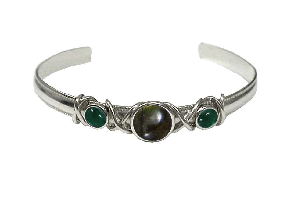 Sterling Silver Hand Made Cuff Bracelet With Spectrolite And Fluorite